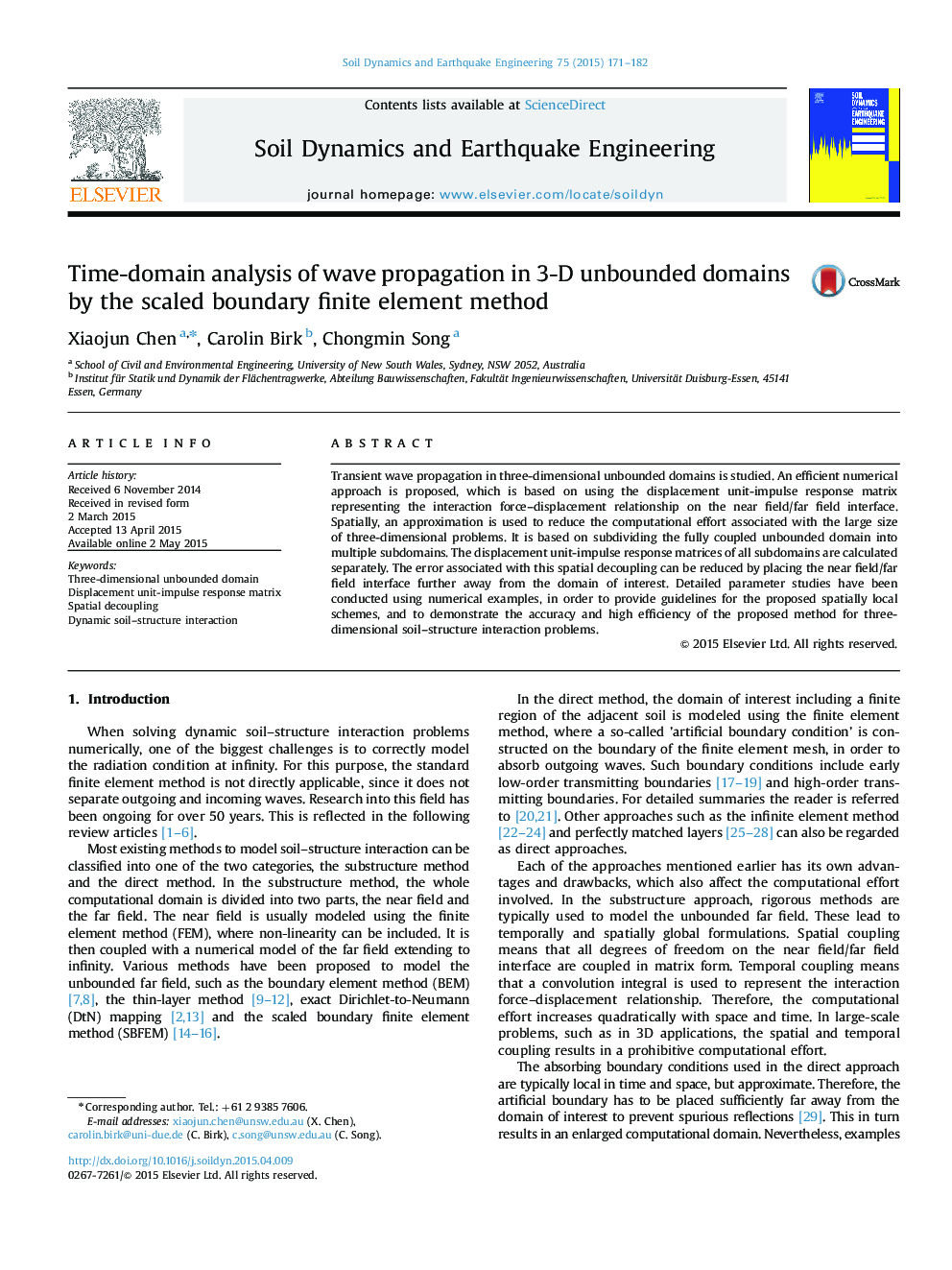 Time-domain analysis of wave propagation in 3-D unbounded domains by the scaled boundary finite element method