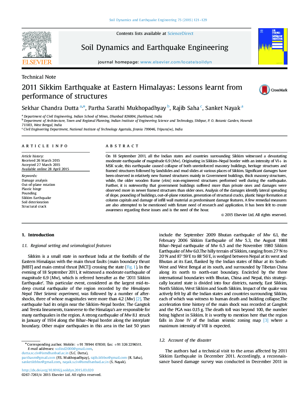 2011 Sikkim Earthquake at Eastern Himalayas: Lessons learnt from performance of structures