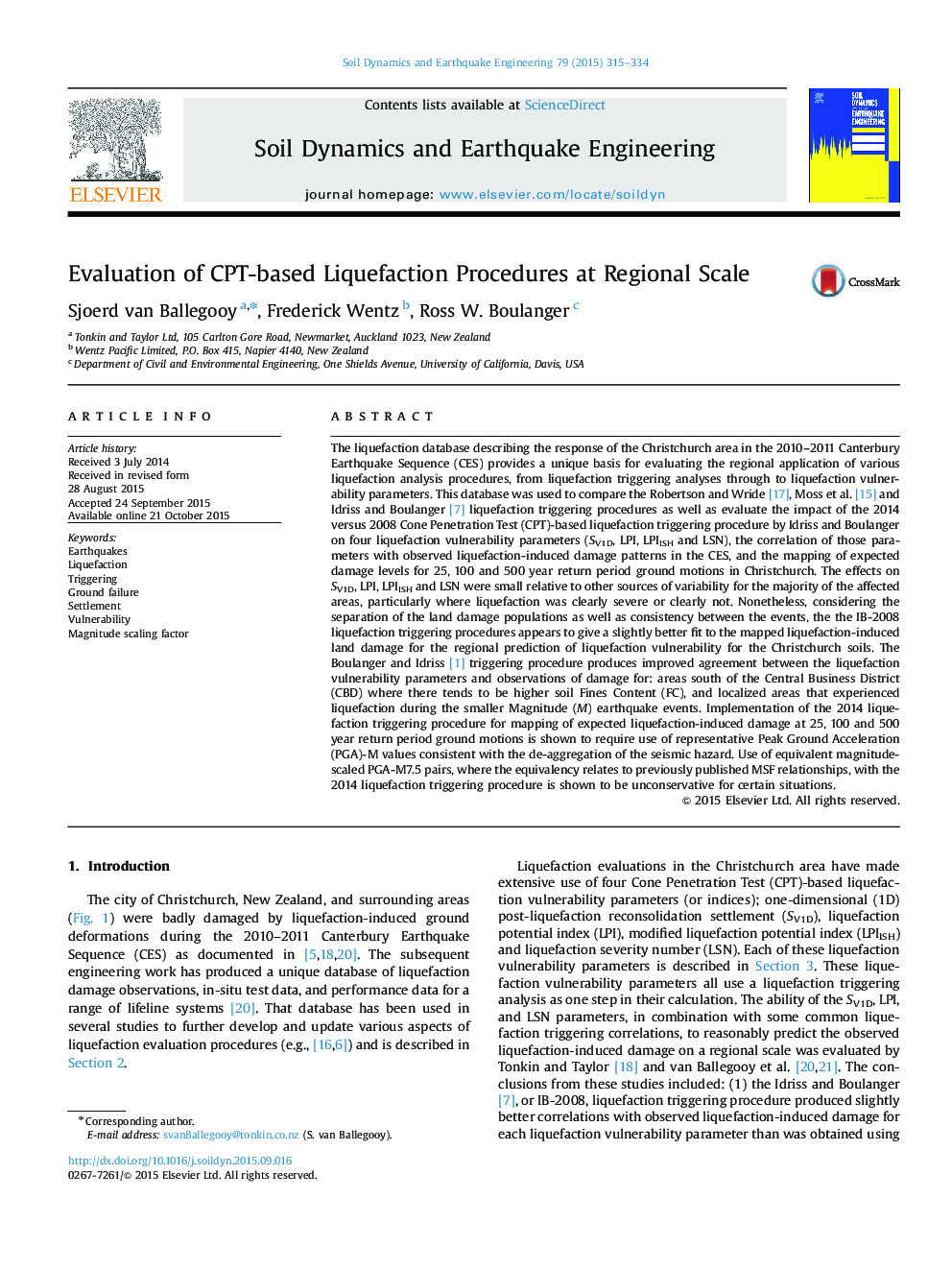 Evaluation of CPT-based Liquefaction Procedures at Regional Scale