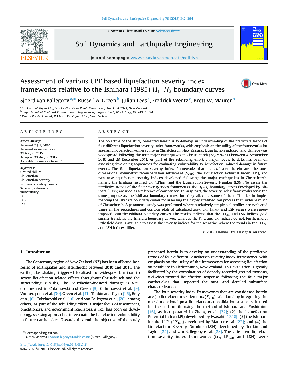 Assessment of various CPT based liquefaction severity index frameworks relative to the Ishihara (1985) H1–H2 boundary curves