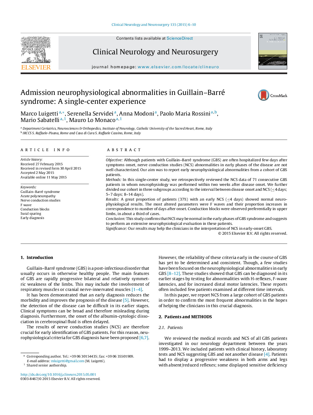 Admission neurophysiological abnormalities in Guillain–Barré syndrome: A single-center experience