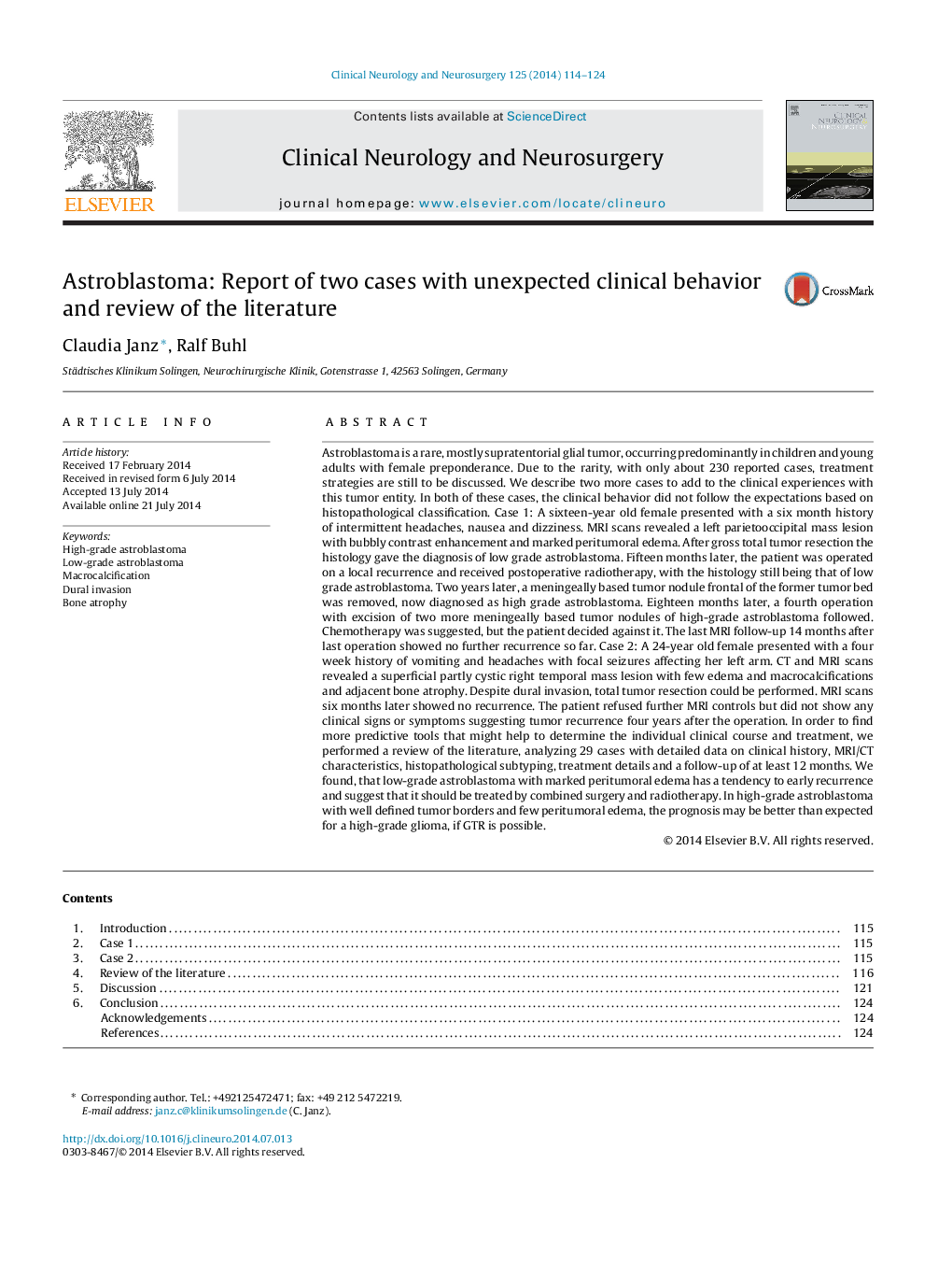 Astroblastoma: Report of two cases with unexpected clinical behavior and review of the literature