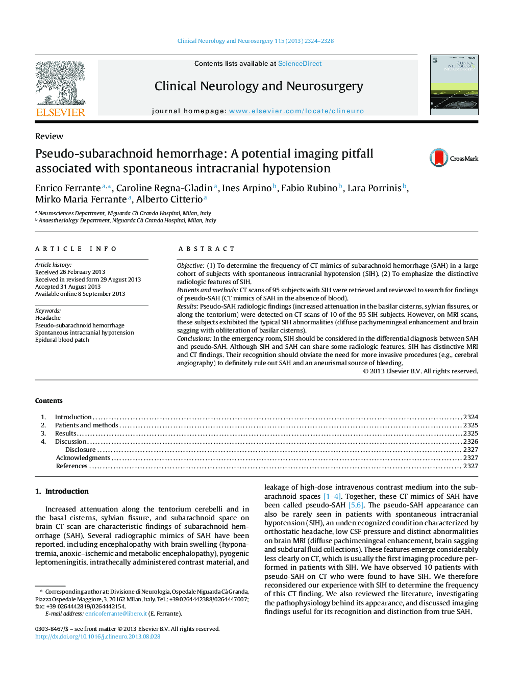 Pseudo-subarachnoid hemorrhage: A potential imaging pitfall associated with spontaneous intracranial hypotension