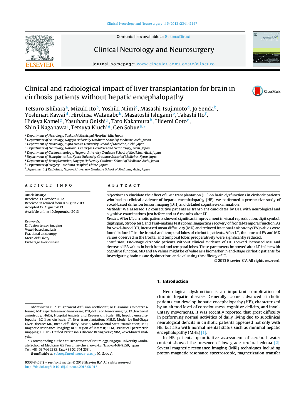 Clinical and radiological impact of liver transplantation for brain in cirrhosis patients without hepatic encephalopathy