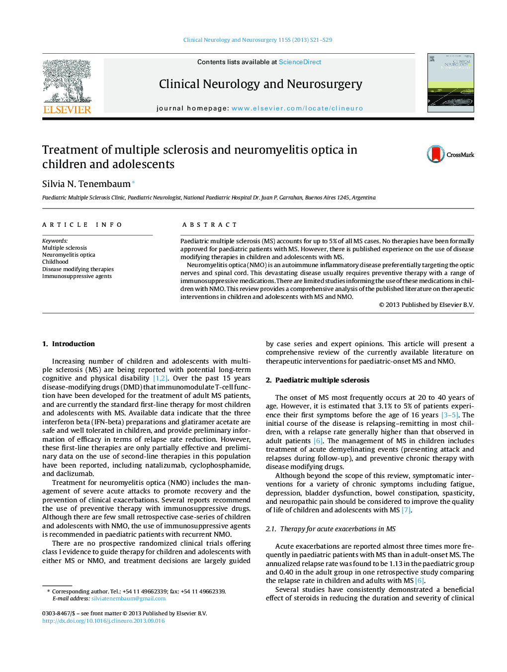 Treatment of multiple sclerosis and neuromyelitis optica in children and adolescents