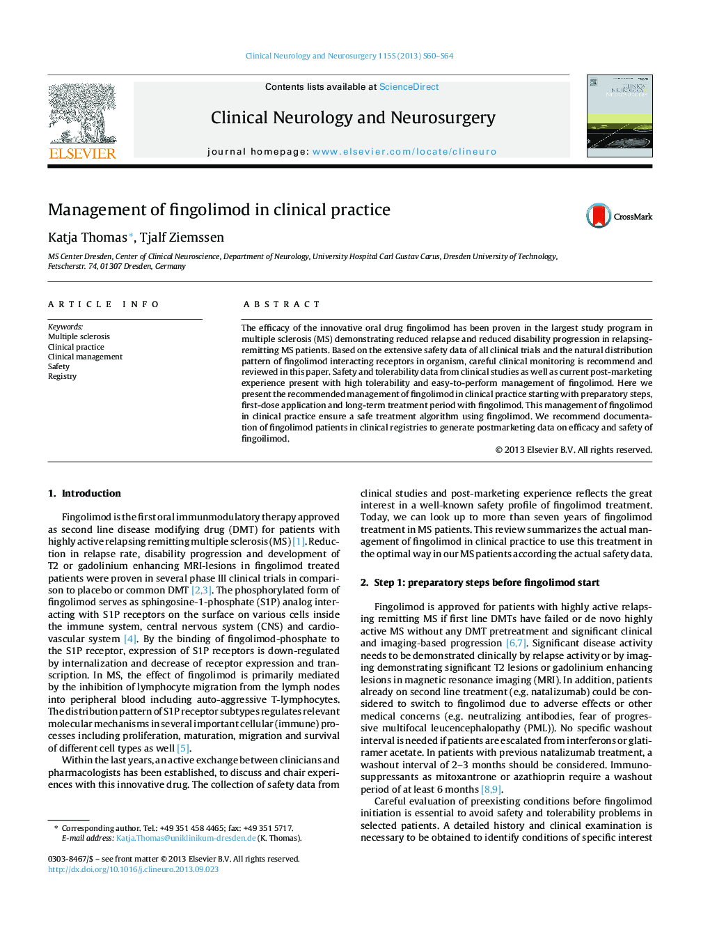 Management of fingolimod in clinical practice