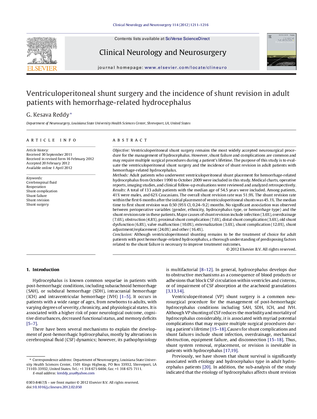 Ventriculoperitoneal shunt surgery and the incidence of shunt revision in adult patients with hemorrhage-related hydrocephalus