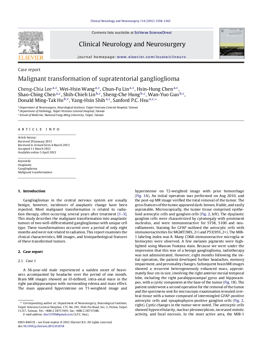 Malignant transformation of supratentorial ganglioglioma