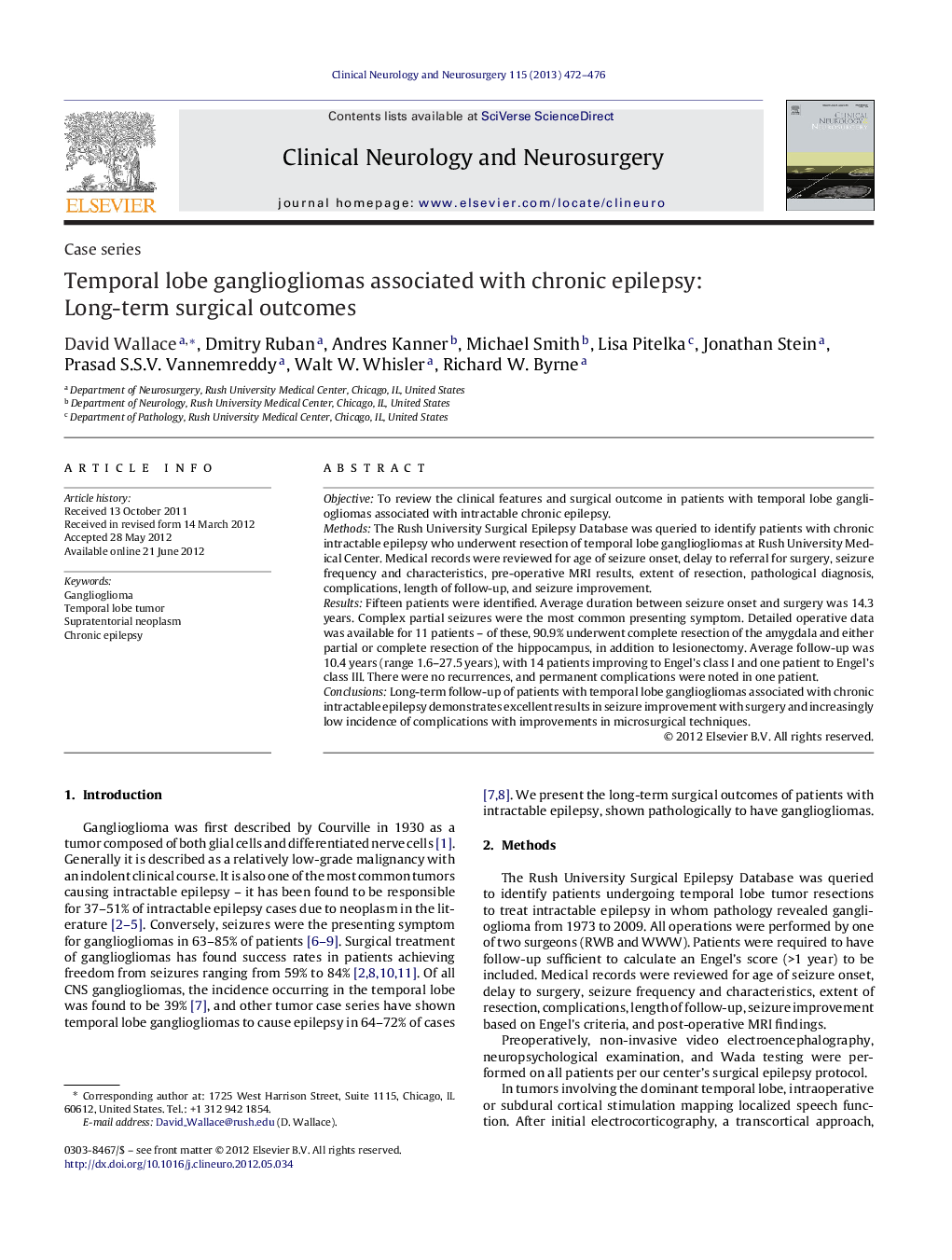 Temporal lobe gangliogliomas associated with chronic epilepsy: Long-term surgical outcomes