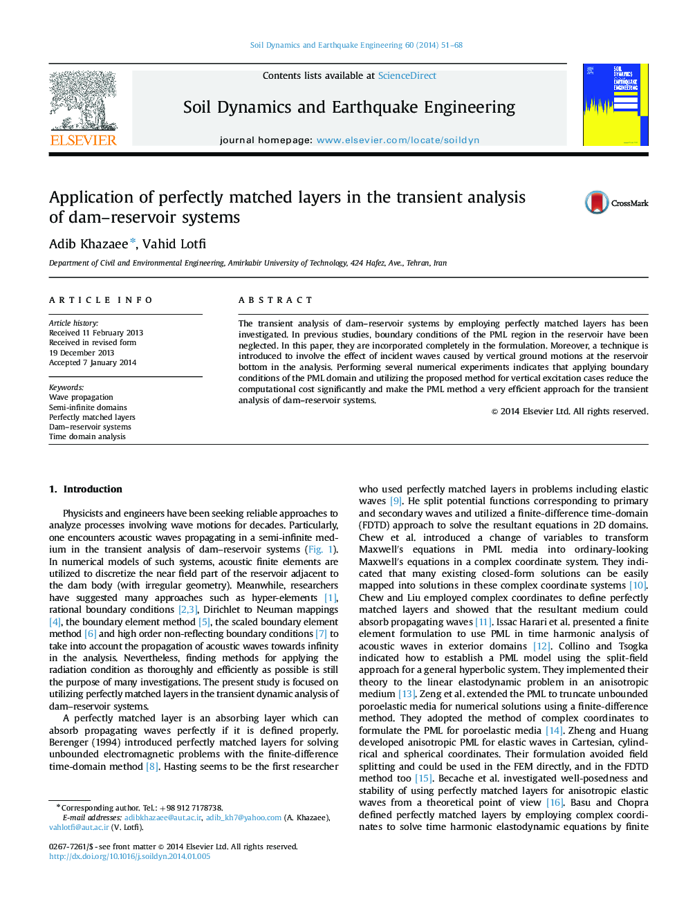 Application of perfectly matched layers in the transient analysis of dam–reservoir systems