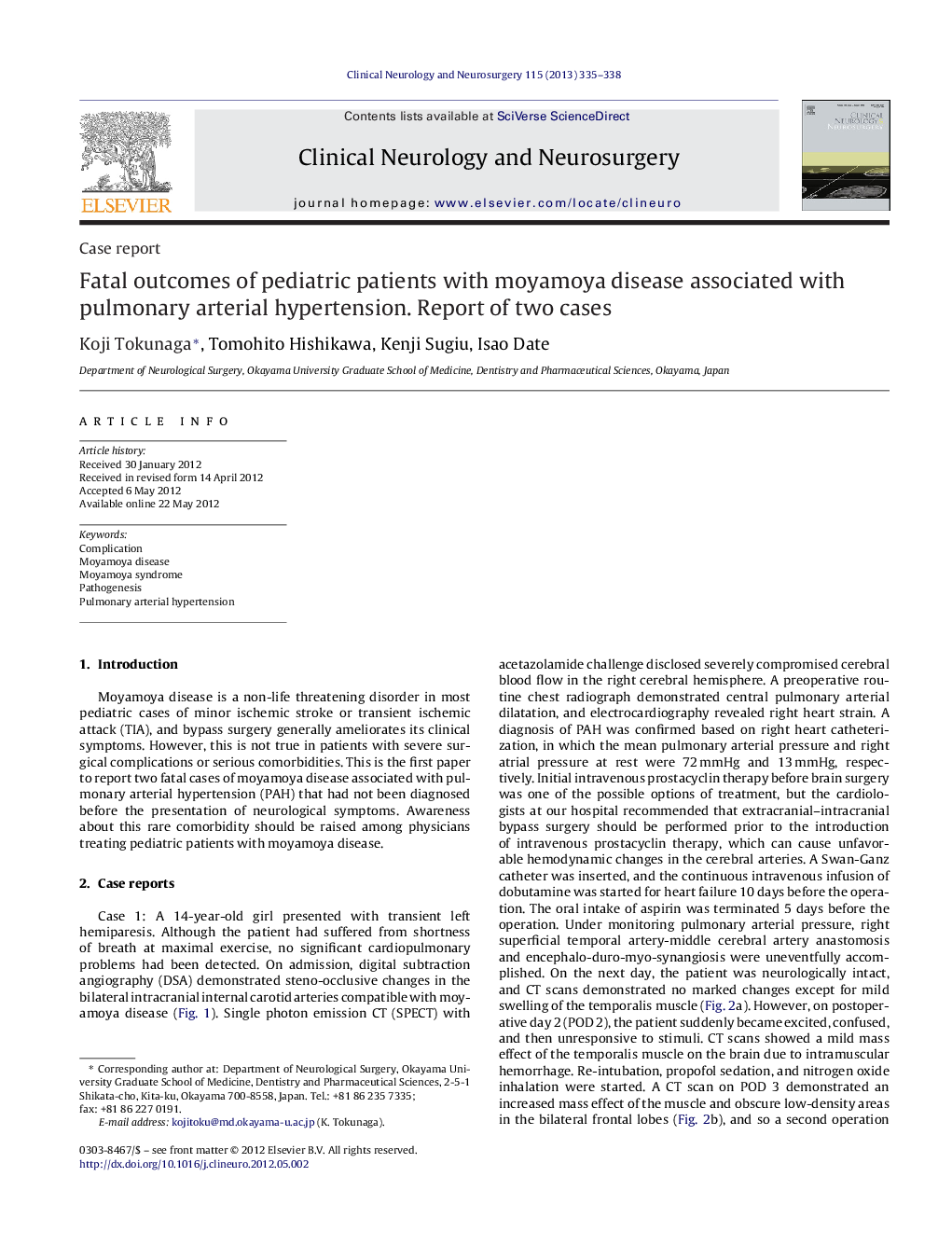 Fatal outcomes of pediatric patients with moyamoya disease associated with pulmonary arterial hypertension. Report of two cases