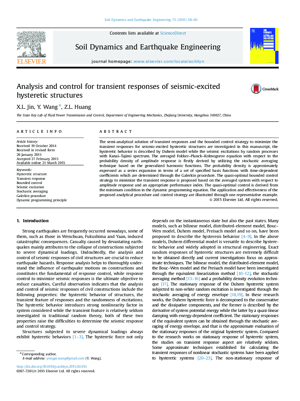 Analysis and control for transient responses of seismic-excited hysteretic structures