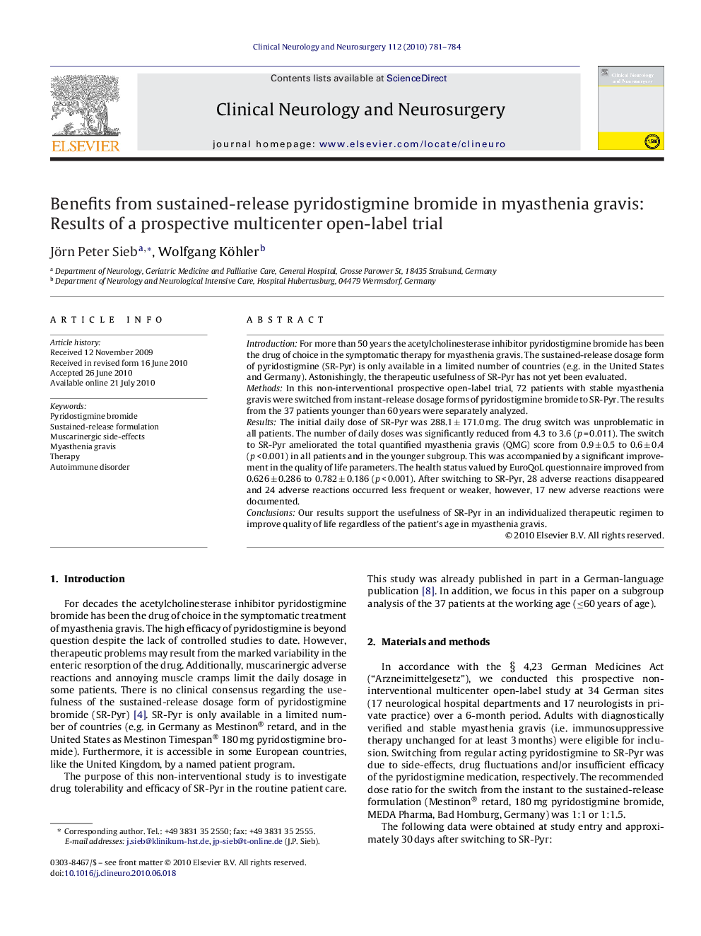 Benefits from sustained-release pyridostigmine bromide in myasthenia gravis: Results of a prospective multicenter open-label trial