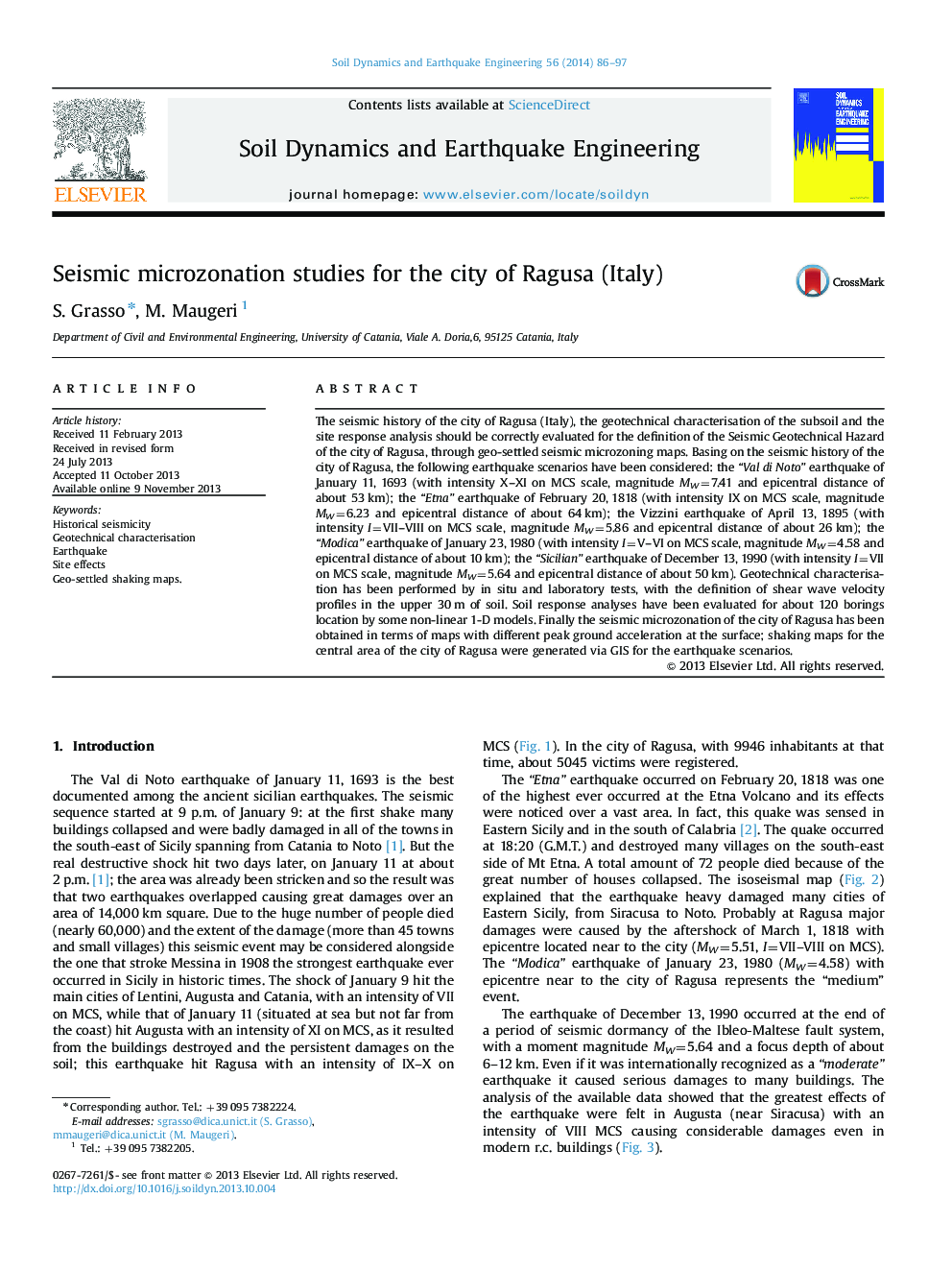 مطالعات ریزنشتی لرزه ای برای شهر رگوزا (ایتالیا) 