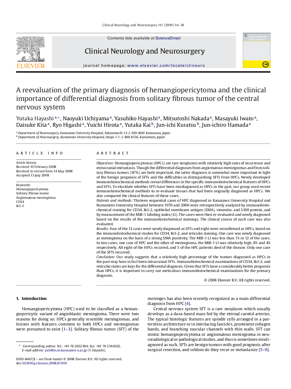 A reevaluation of the primary diagnosis of hemangiopericytoma and the clinical importance of differential diagnosis from solitary fibrous tumor of the central nervous system