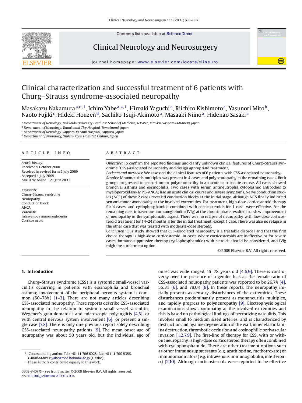 Clinical characterization and successful treatment of 6 patients with Churg–Strauss syndrome-associated neuropathy