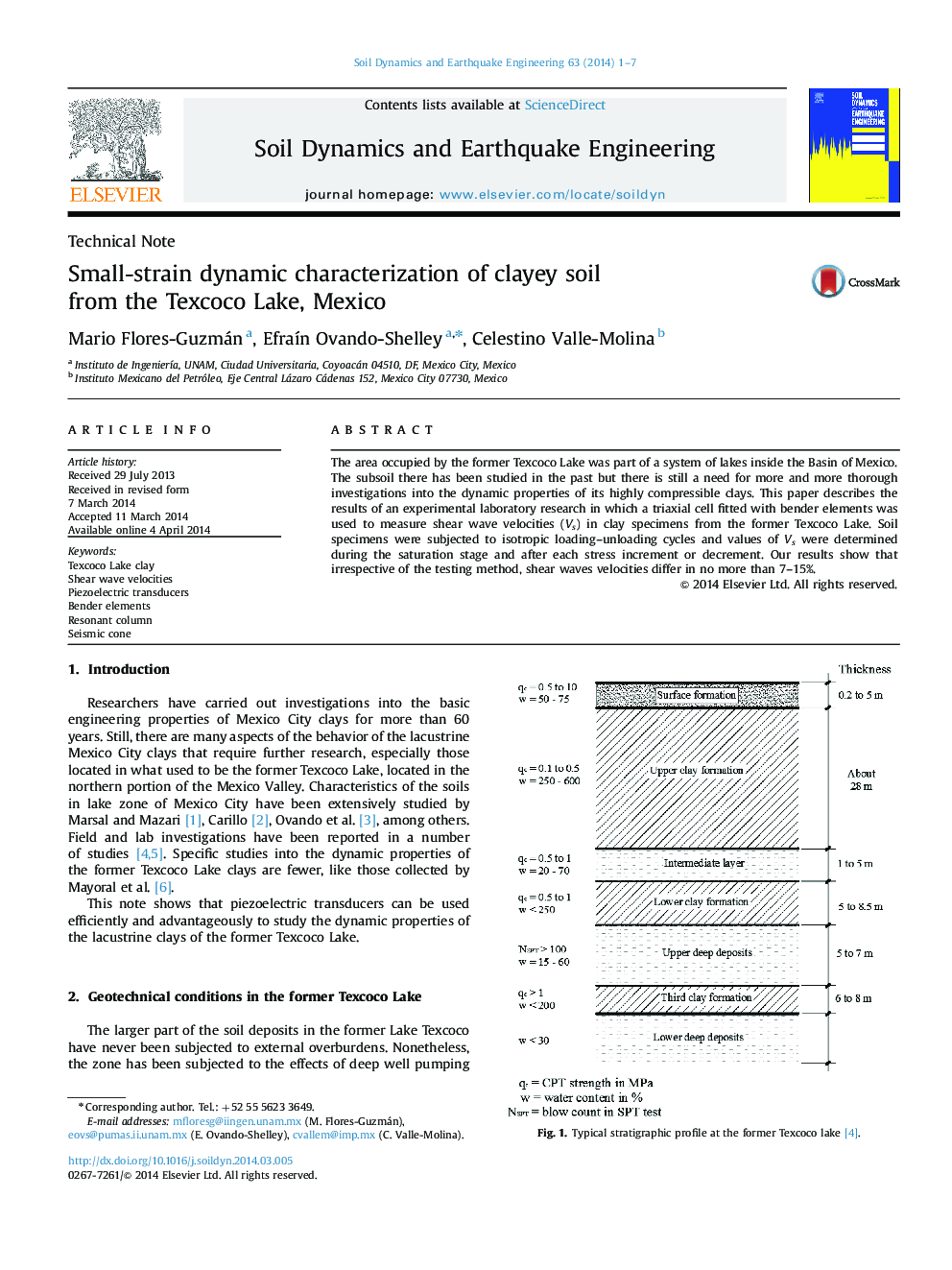 Small-strain dynamic characterization of clayey soil from the Texcoco Lake, Mexico