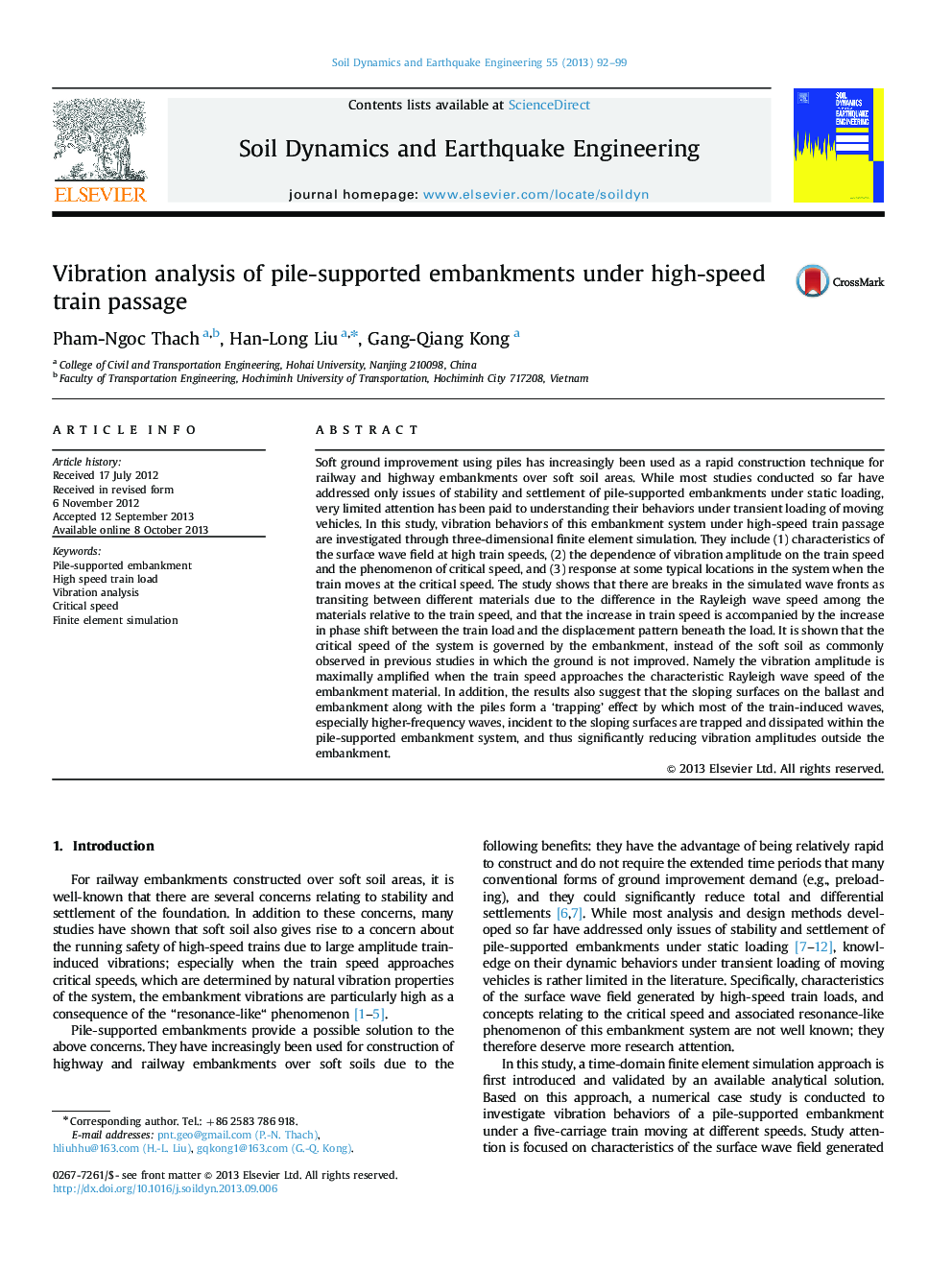 Vibration analysis of pile-supported embankments under high-speed train passage