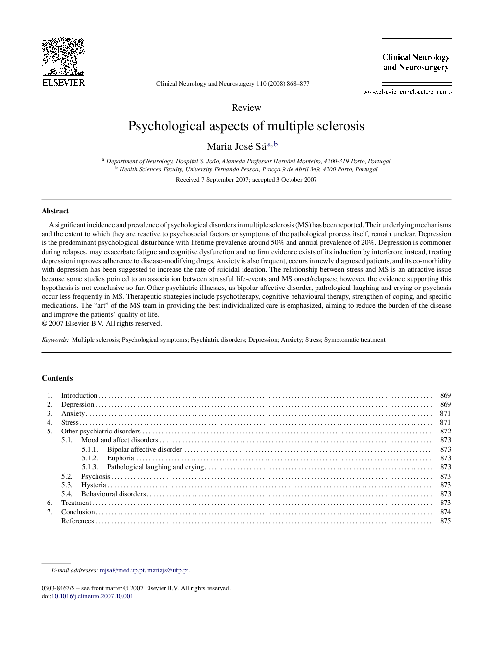 Psychological aspects of multiple sclerosis