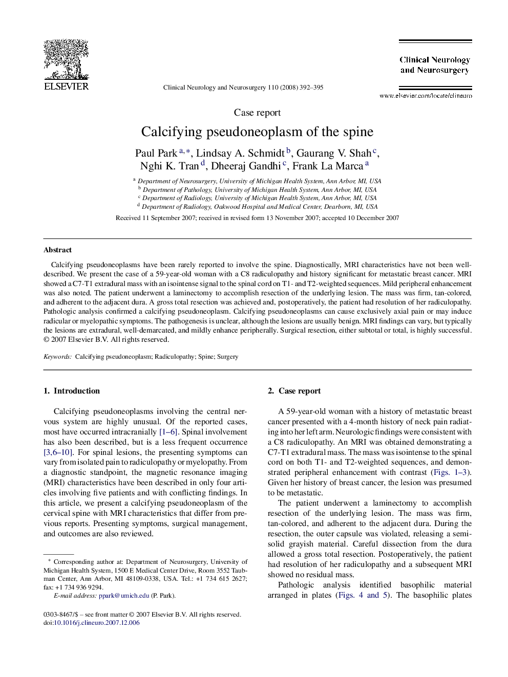 Calcifying pseudoneoplasm of the spine