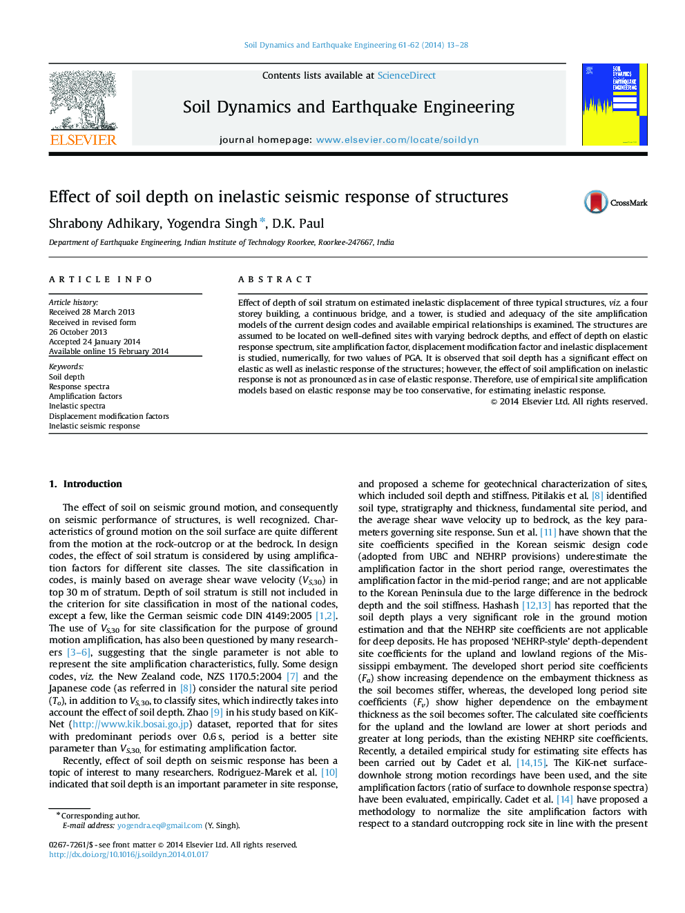 Effect of soil depth on inelastic seismic response of structures