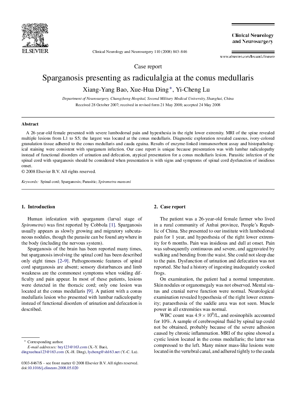 Sparganosis presenting as radiculalgia at the conus medullaris