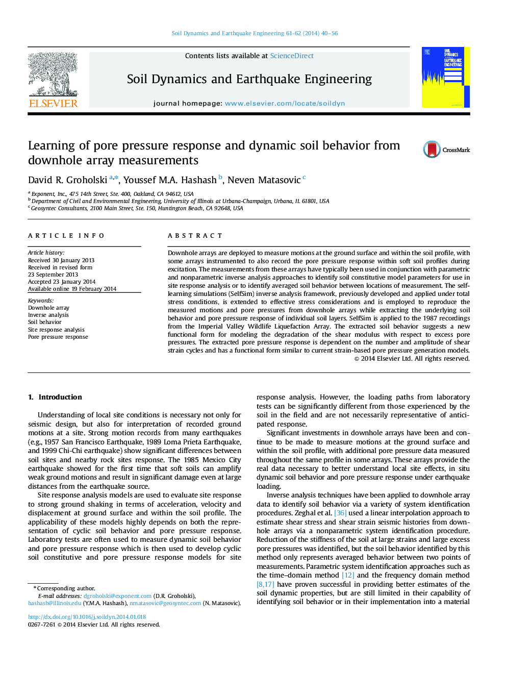 Learning of pore pressure response and dynamic soil behavior from downhole array measurements