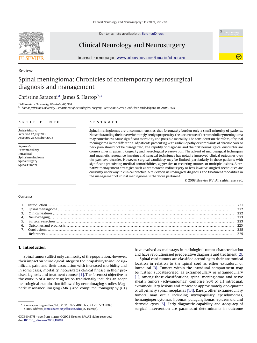 Spinal meningioma: Chronicles of contemporary neurosurgical diagnosis and management