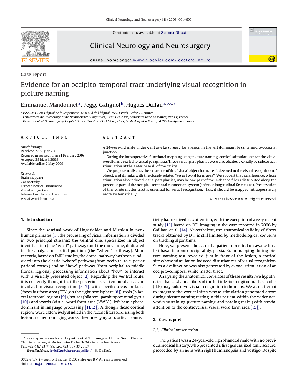 Evidence for an occipito-temporal tract underlying visual recognition in picture naming