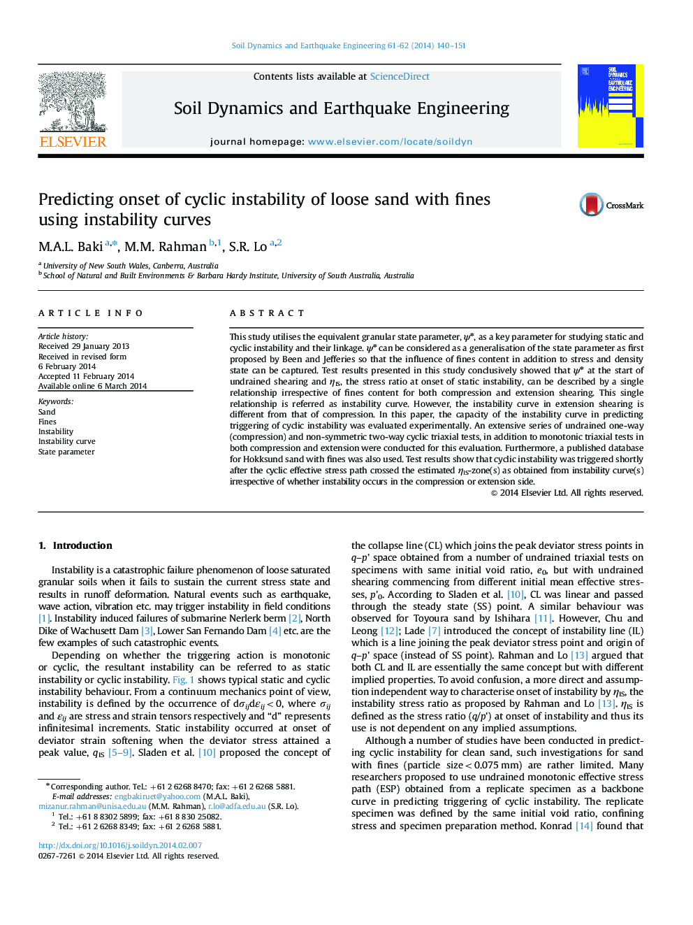 Predicting onset of cyclic instability of loose sand with fines using instability curves