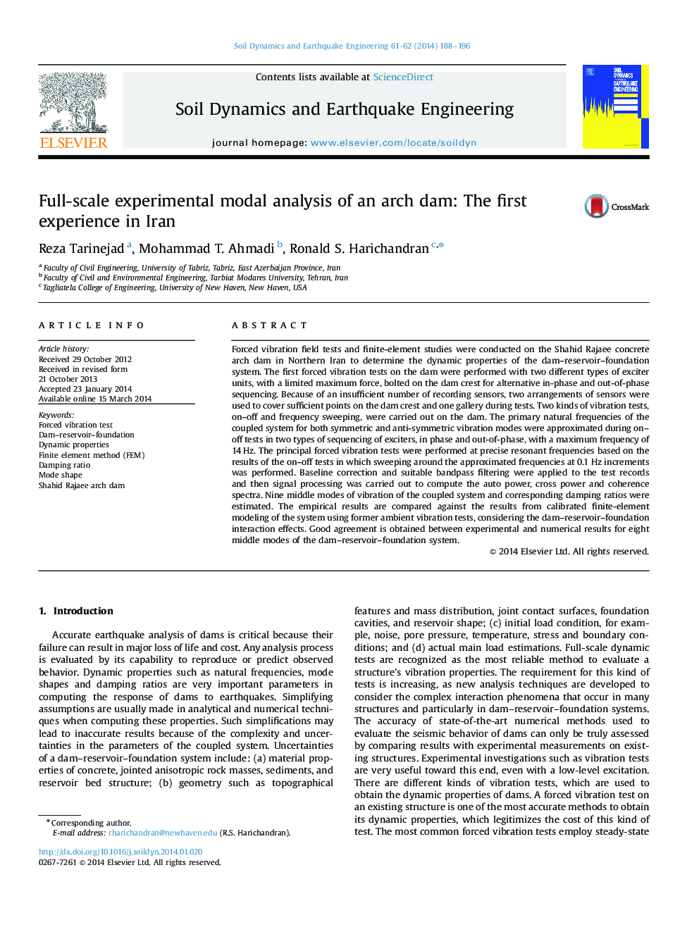 Full-scale experimental modal analysis of an arch dam: The first experience in Iran