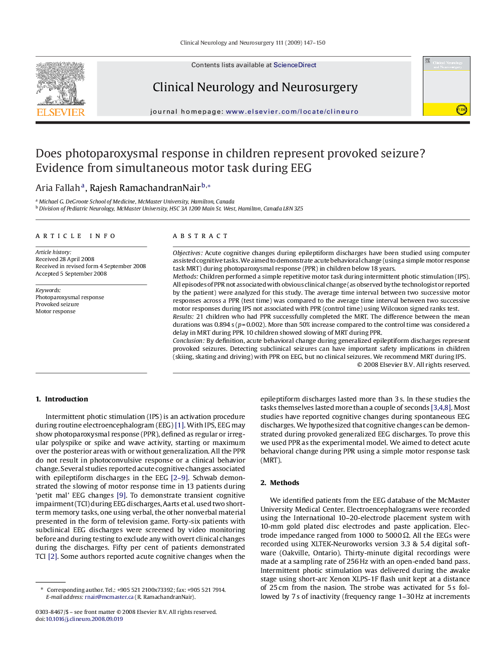 Does photoparoxysmal response in children represent provoked seizure? Evidence from simultaneous motor task during EEG