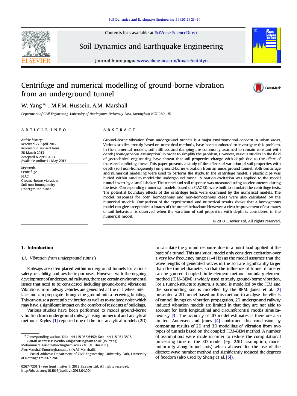 Centrifuge and numerical modelling of ground-borne vibration from an underground tunnel