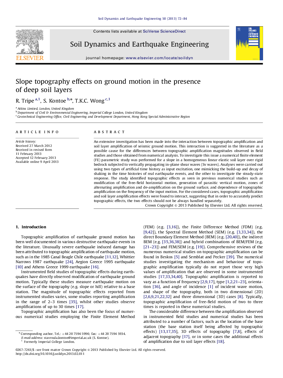 عکس صفحه اول مقاله: Slope topography effects on ground motion in the presence of deep soil layers Slope topography effects on ground motion in the presence of deep soil layers