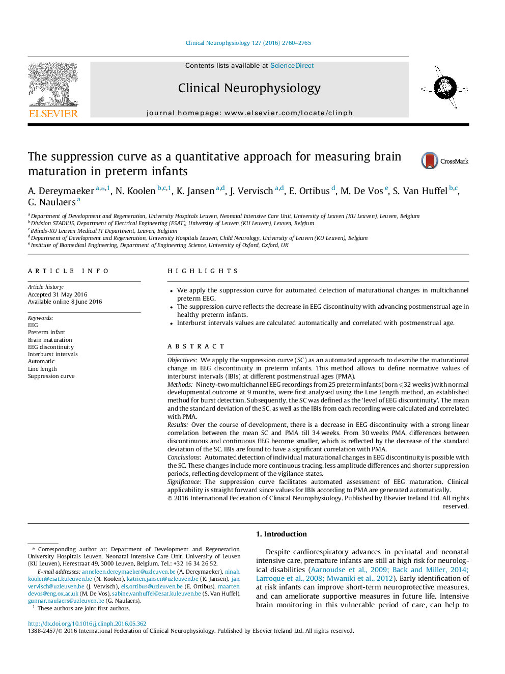 The suppression curve as a quantitative approach for measuring brain maturation in preterm infants