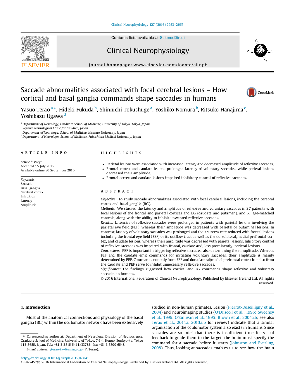 Saccade abnormalities associated with focal cerebral lesions – How cortical and basal ganglia commands shape saccades in humans