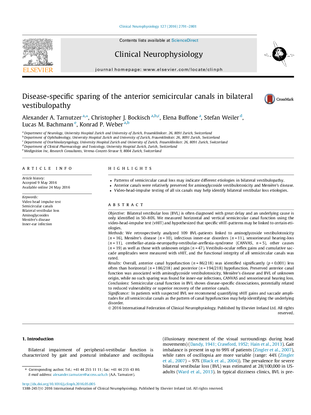 Disease-specific sparing of the anterior semicircular canals in bilateral vestibulopathy