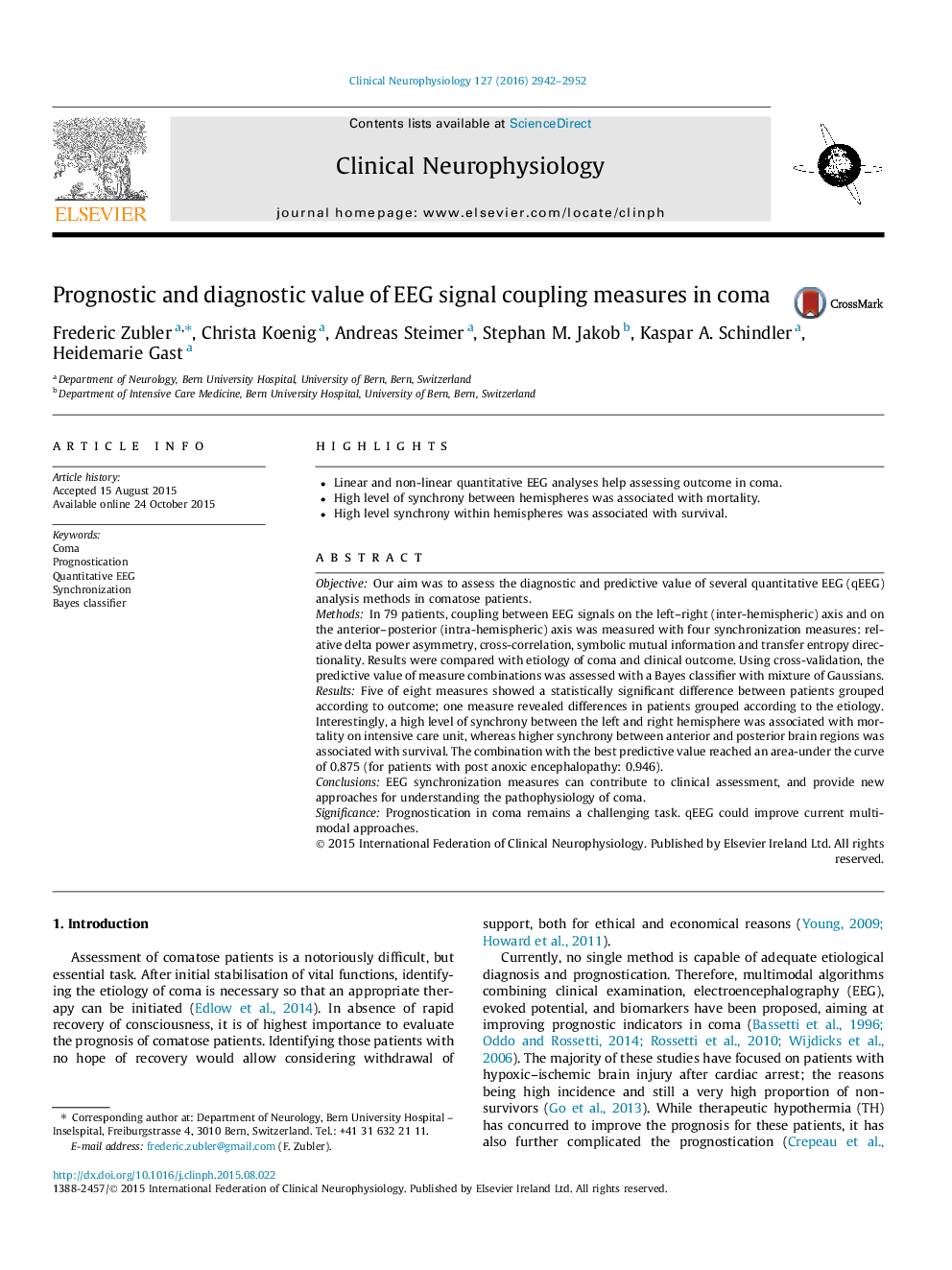 Prognostic and diagnostic value of EEG signal coupling measures in coma