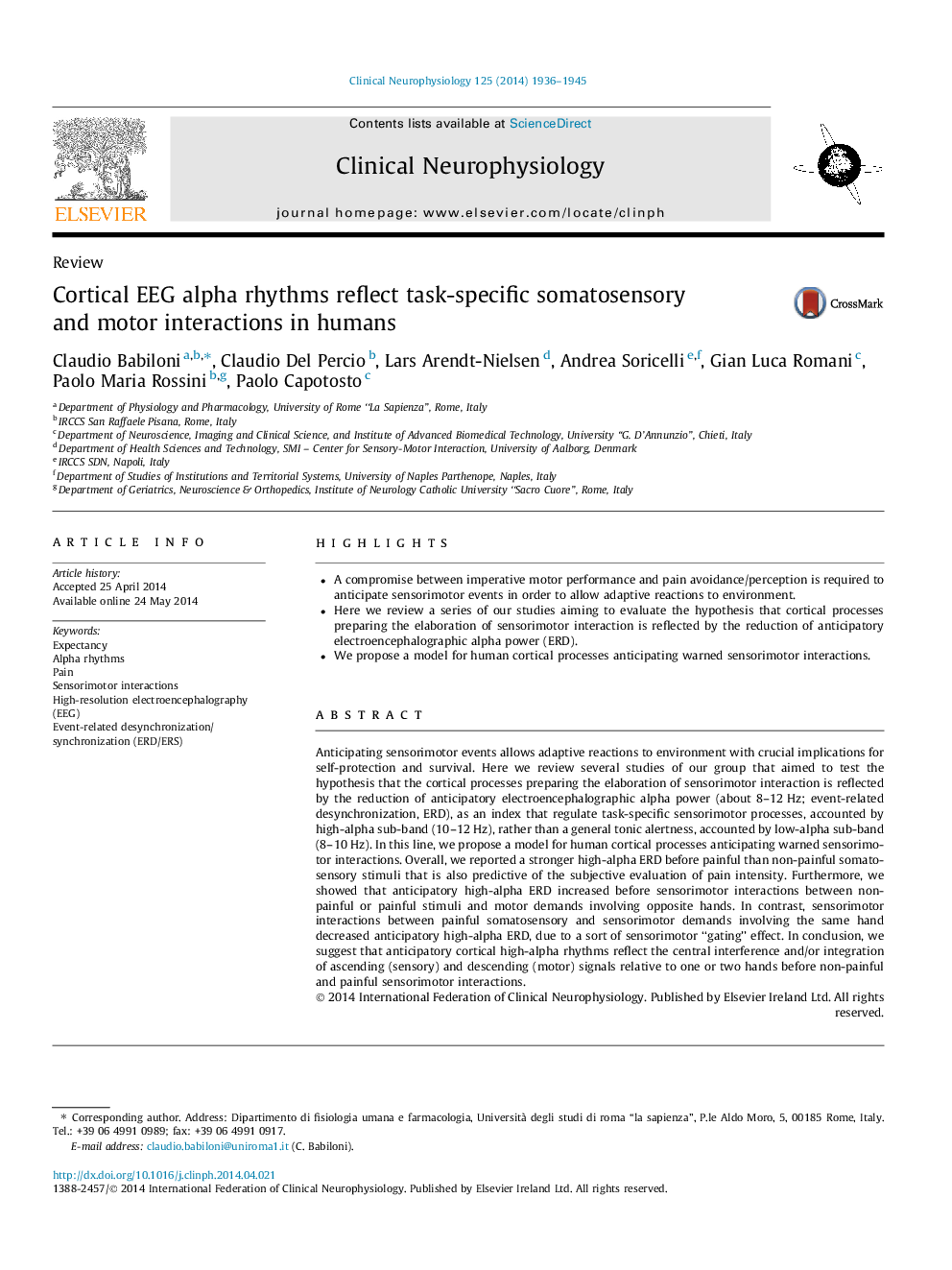 Cortical EEG alpha rhythms reflect task-specific somatosensory and motor interactions in humans