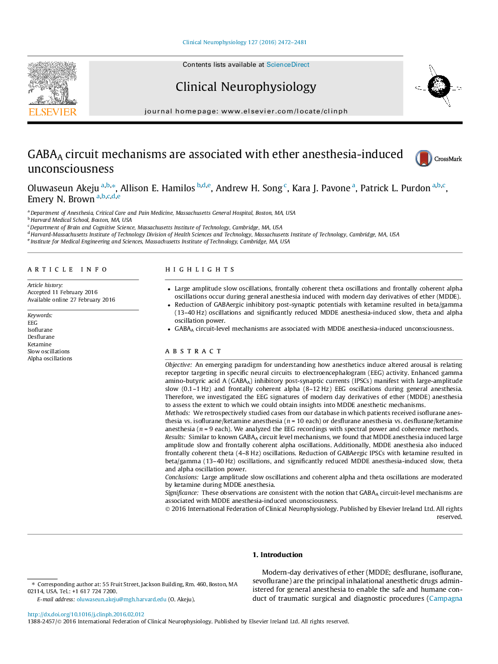 GABAA circuit mechanisms are associated with ether anesthesia-induced unconsciousness