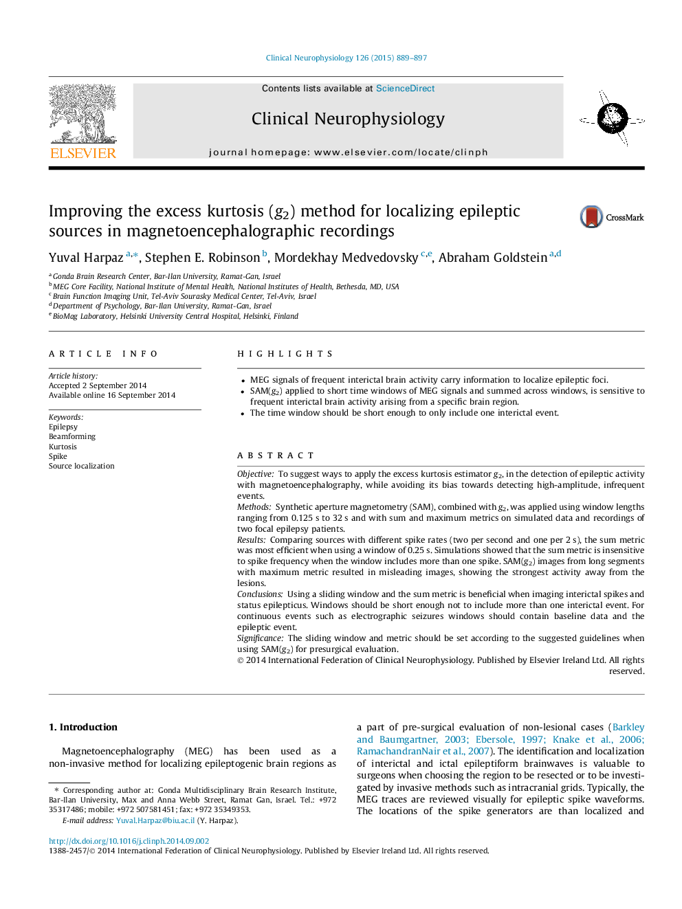 Improving the excess kurtosis (g2) method for localizing epileptic sources in magnetoencephalographic recordings