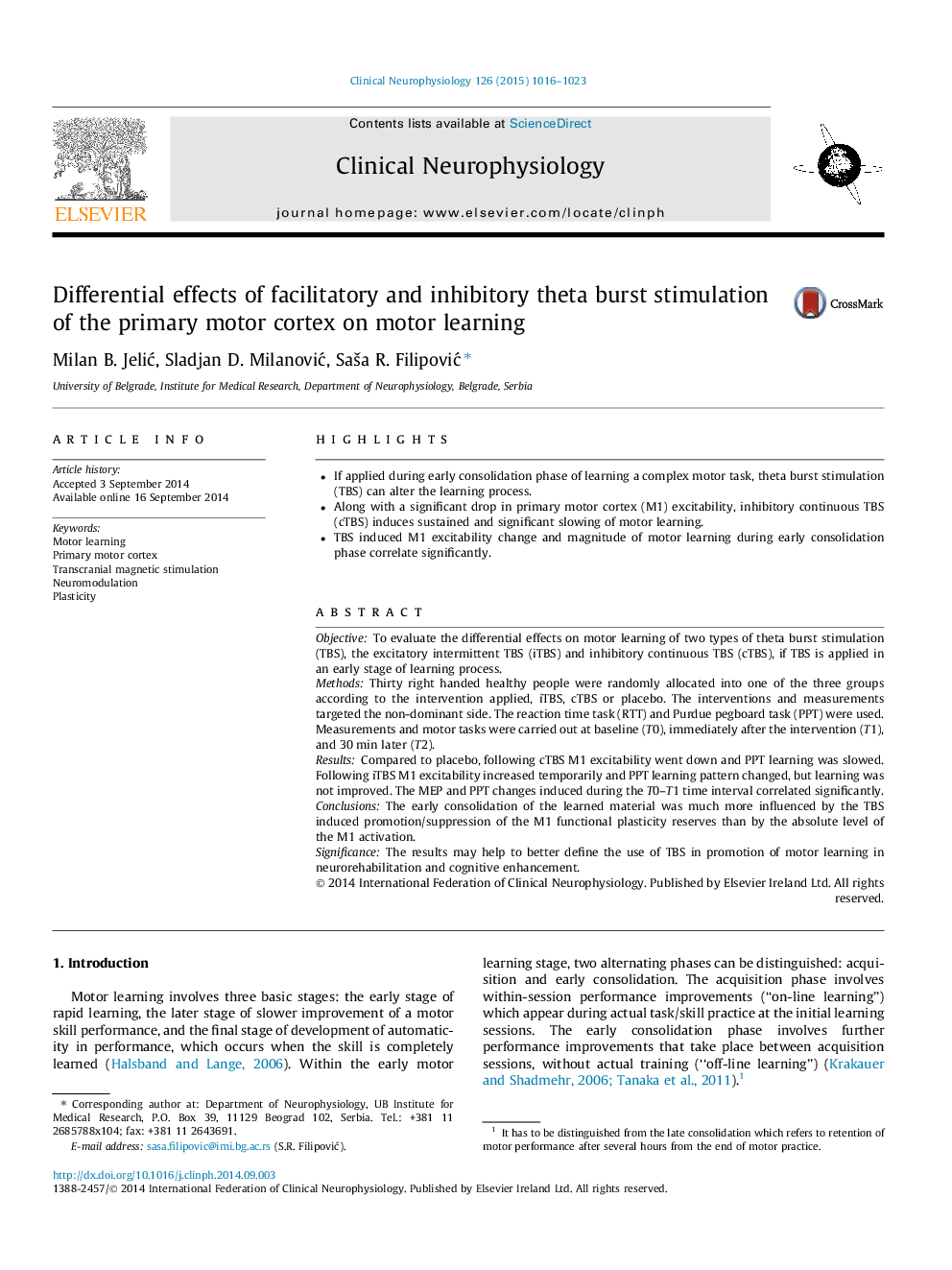 Differential effects of facilitatory and inhibitory theta burst stimulation of the primary motor cortex on motor learning