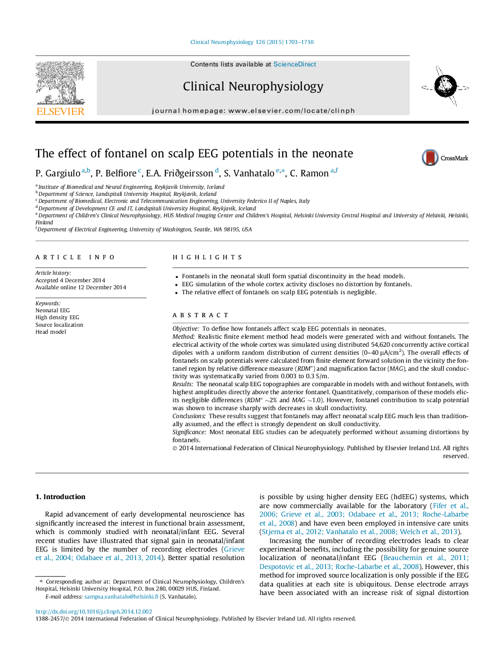 The effect of fontanel on scalp EEG potentials in the neonate