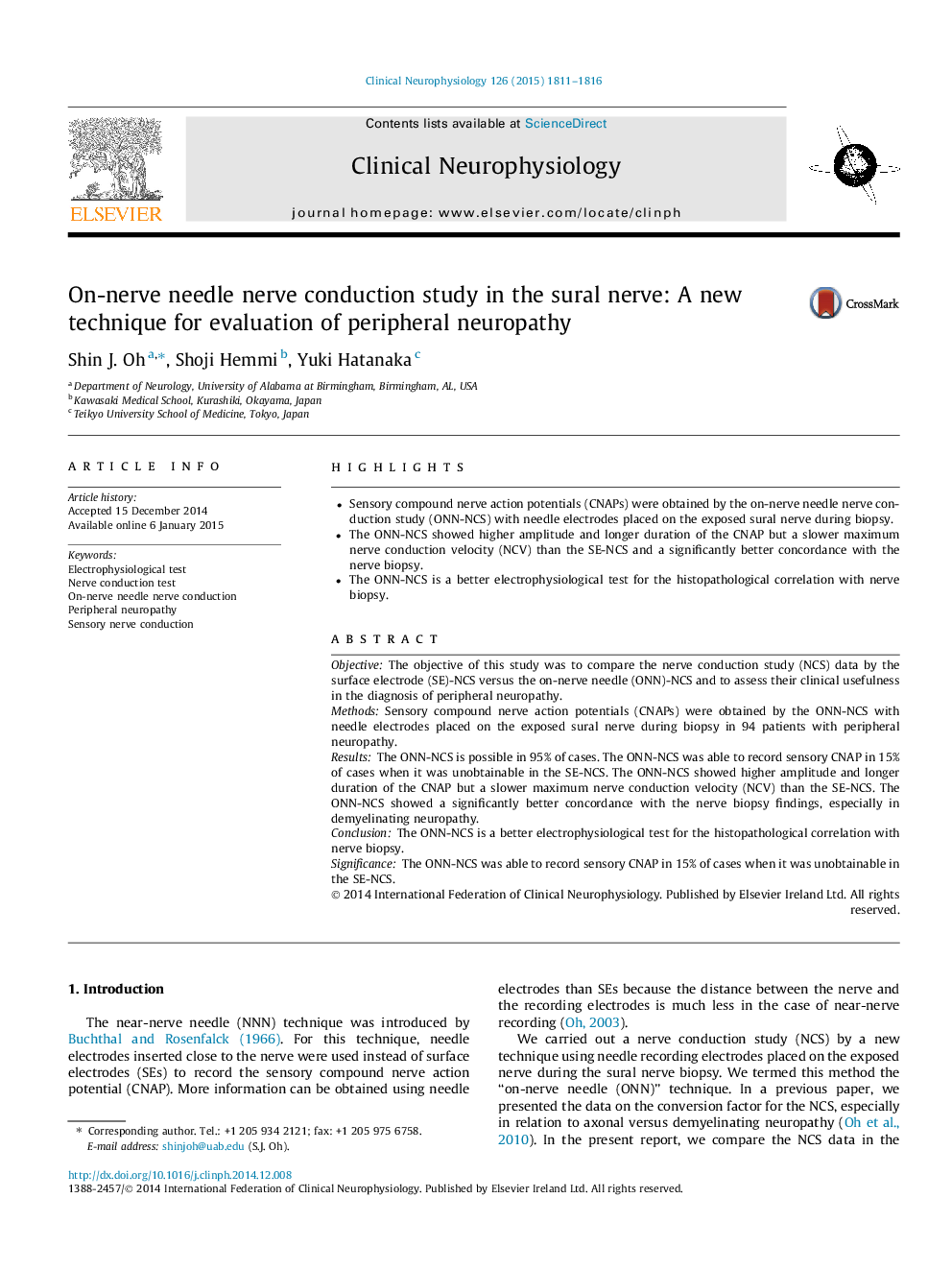 On-nerve needle nerve conduction study in the sural nerve: A new technique for evaluation of peripheral neuropathy