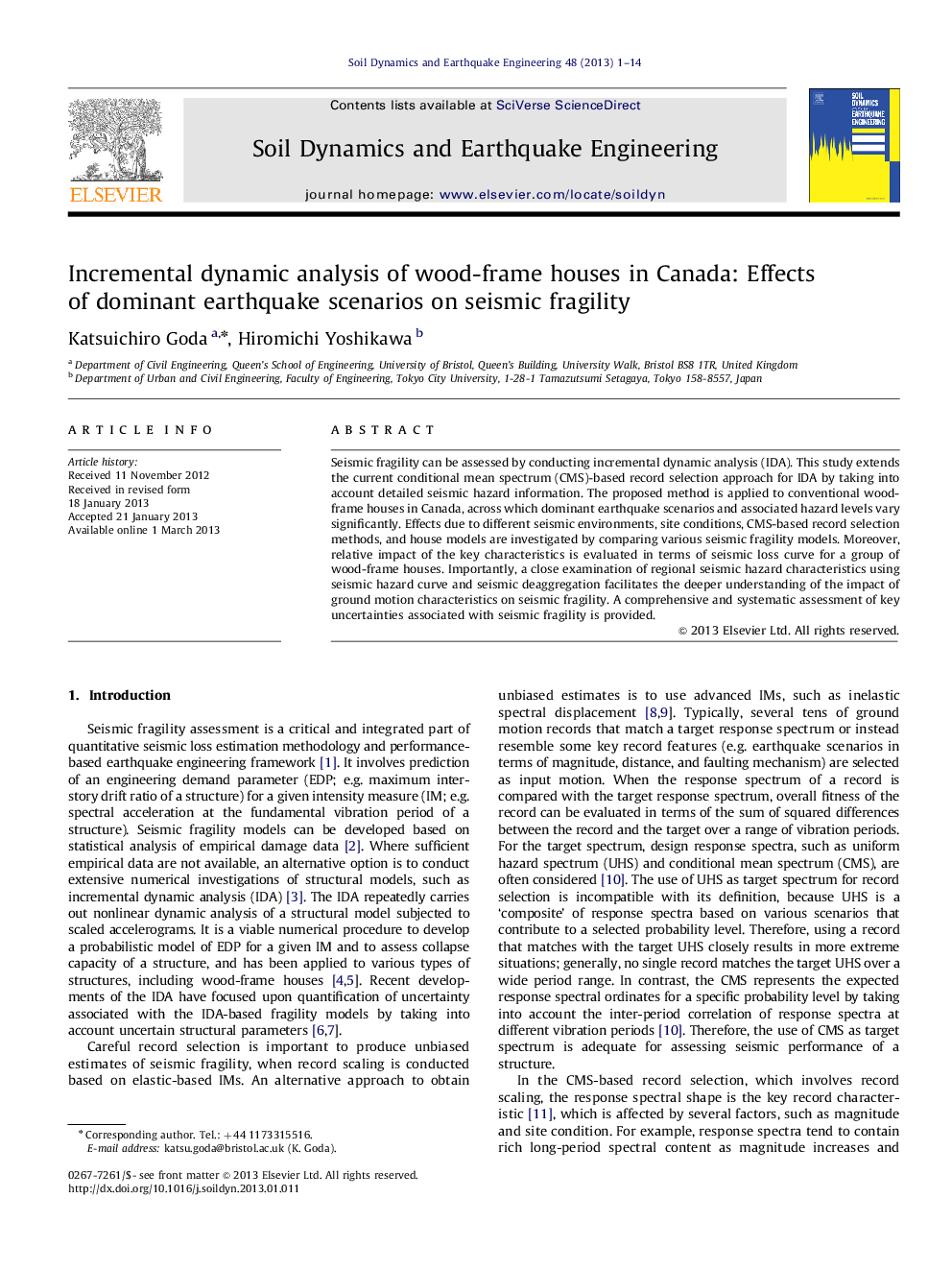 Incremental dynamic analysis of wood-frame houses in Canada: Effects of dominant earthquake scenarios on seismic fragility