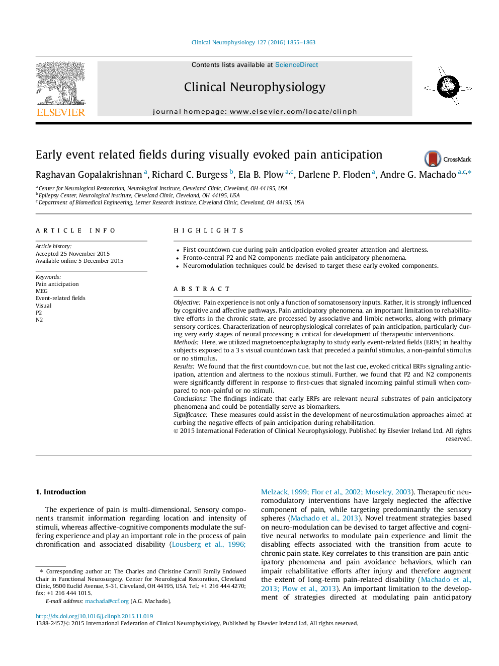 Early event related fields during visually evoked pain anticipation