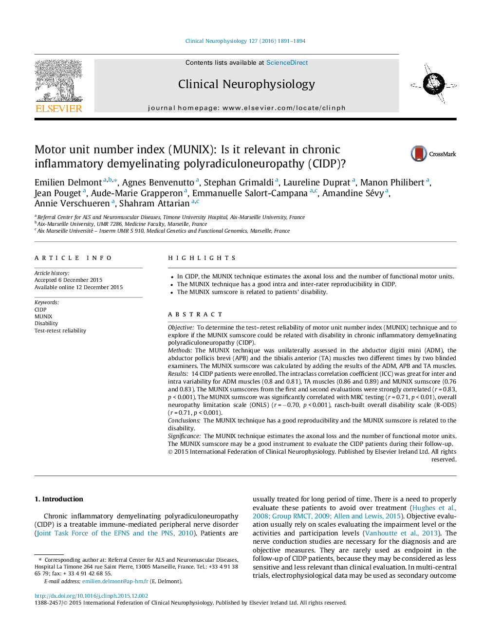 Motor unit number index (MUNIX): Is it relevant in chronic inflammatory demyelinating polyradiculoneuropathy (CIDP)?