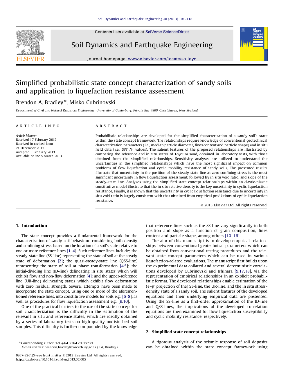 Simplified probabilistic state concept characterization of sandy soils and application to liquefaction resistance assessment