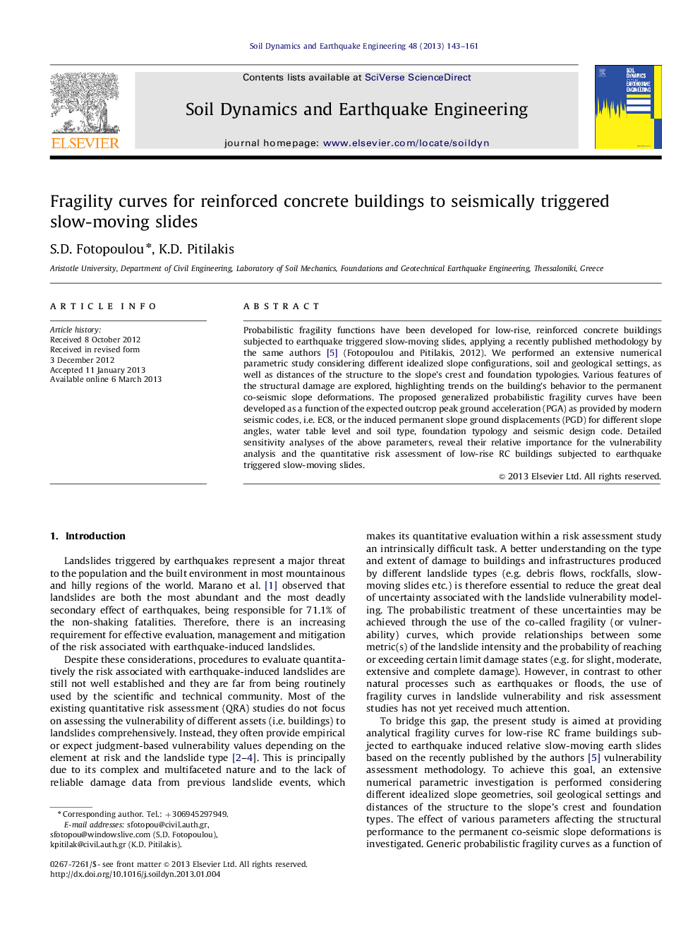 Fragility curves for reinforced concrete buildings to seismically triggered slow-moving slides