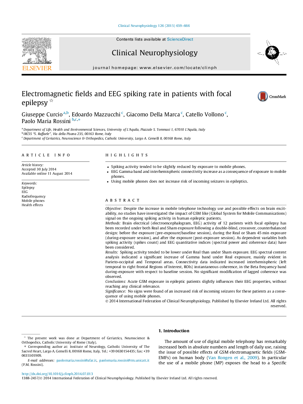 Electromagnetic fields and EEG spiking rate in patients with focal epilepsy 